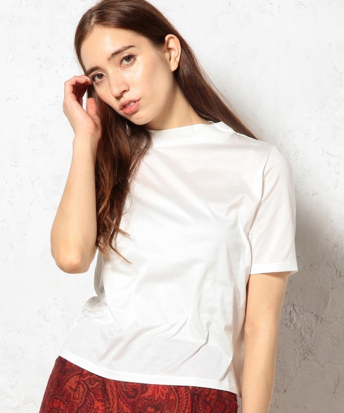 green label relaxing（グリーンレーベルリラクシング）の「GT 60/2  ムジ&BORハイネック POカットソー ◆（Tシャツ/カットソー・レディース・オフホワイト/グレー/ネイビー・フリー）」の2枚目の写真