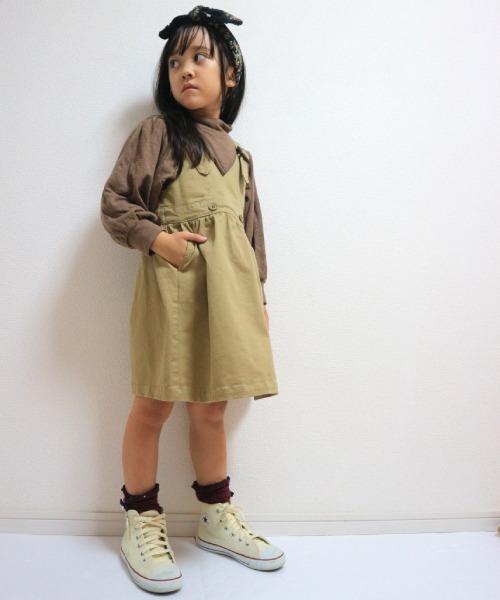 MAKE YOUR DAY（メイクユアデイ）の「ストレッチツイルジャンパースカート■80～140cm（ジャンパースカート・キッズ・ベージュ/レッド・90/100/110/120/80/130/140）」の2枚目の写真
