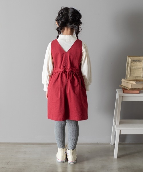 MAKE YOUR DAY（メイクユアデイ）の「ストレッチツイルジャンパースカート■80～140cm（ジャンパースカート・キッズ・ベージュ/レッド・90/100/110/120/80/130/140）」の5枚目の写真