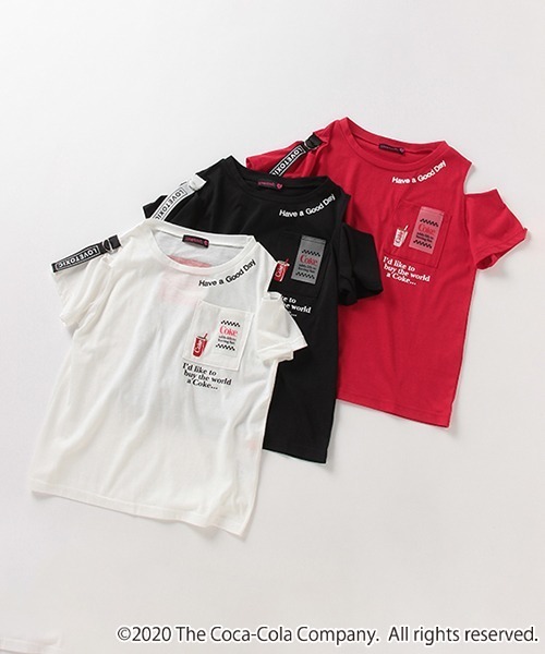 LOVETOXIC（ラブトキシック）の「【コカ・コーラ】ロゴテープ肩開き  