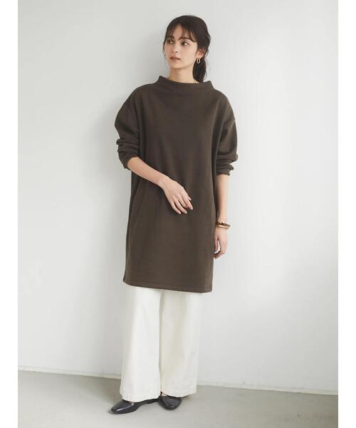 CRAFT STANDARD BOUTIQUE(クラフトスタンダードブティック)の「ボートネックドロップショルダーチュニック ●*(Tシャツ/カットソー・レディース・ブラック/ブラウン/オリーブ/グレイッシュベージュ・FREE)」の14枚目の写真