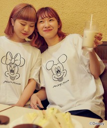 【timecapsule】Disney 顔刺繍 (ミッキー/ミニー) コットン半袖Tシャツ
