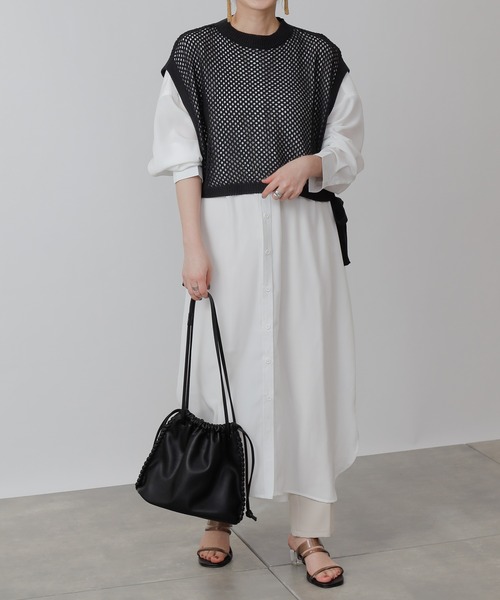 COLONY 2139（コロニートゥーワンスリーナイン）の「サイドリボンメッシュニットベスト（ベスト・レディース・ブラック/ベージュ/ライム・FREE）」の8枚目の写真