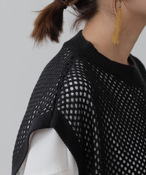 COLONY 2139（コロニートゥーワンスリーナイン）の「サイドリボンメッシュニットベスト（ベスト・レディース・ブラック/ベージュ/ライム・FREE）」の12枚目の写真