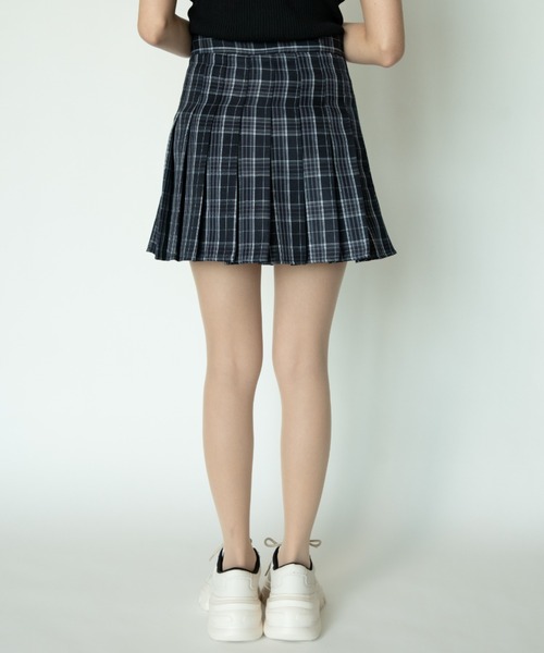 Yuni ネイビー グレー チェック プリーツスカート yuue' ( wear )(ユーイ)の「チェック柄プリーツミニスカート