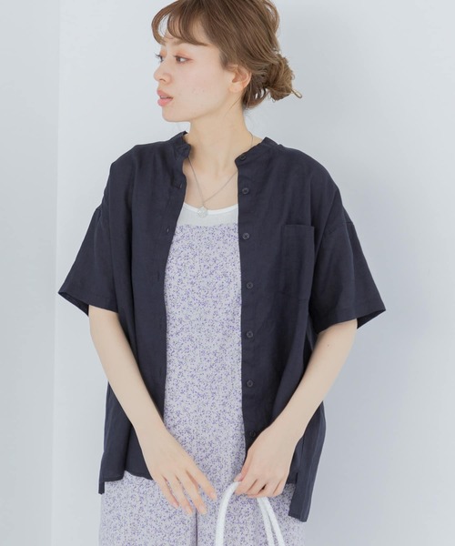 URBAN RESEARCH Sonny Label（アーバンリサーチサニーレーベル）の「リネンバンドカラー半袖シャツ（Tシャツ/カットソー・レディース・ピンク/ホワイト/ネイビー・FREE）」の3枚目の写真