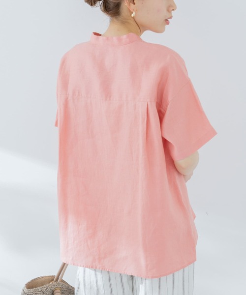 URBAN RESEARCH Sonny Label（アーバンリサーチサニーレーベル）の「リネンバンドカラー半袖シャツ（Tシャツ/カットソー・レディース・ピンク/ホワイト/ネイビー・FREE）」の4枚目の写真