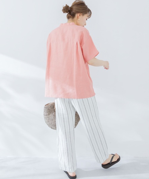 URBAN RESEARCH Sonny Label（アーバンリサーチサニーレーベル）の「リネンバンドカラー半袖シャツ（Tシャツ/カットソー・レディース・ピンク/ホワイト/ネイビー・FREE）」の6枚目の写真