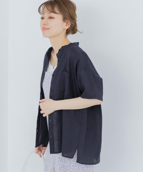 URBAN RESEARCH Sonny Label（アーバンリサーチサニーレーベル）の「リネンバンドカラー半袖シャツ（Tシャツ/カットソー・レディース・ピンク/ホワイト/ネイビー・FREE）」の7枚目の写真