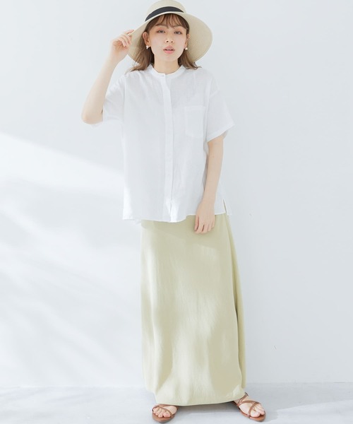 URBAN RESEARCH Sonny Label（アーバンリサーチサニーレーベル）の「リネンバンドカラー半袖シャツ（Tシャツ/カットソー・レディース・ピンク/ホワイト/ネイビー・FREE）」の13枚目の写真