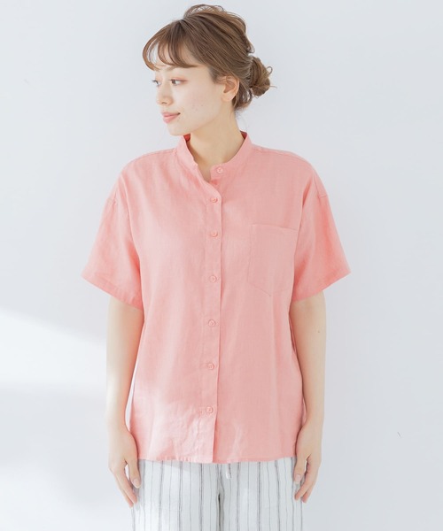 URBAN RESEARCH Sonny Label（アーバンリサーチサニーレーベル）の「リネンバンドカラー半袖シャツ（Tシャツ/カットソー・レディース・ピンク/ホワイト/ネイビー・FREE）」の15枚目の写真