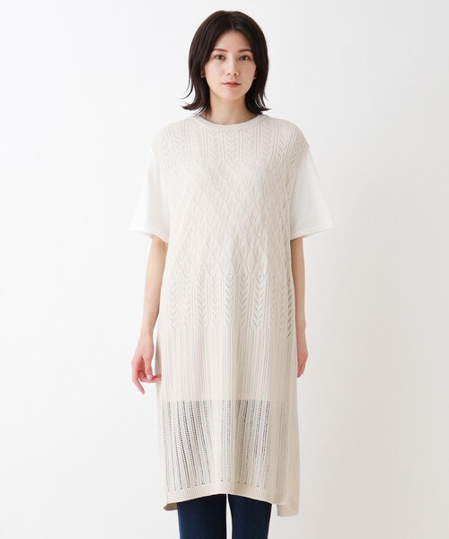 SHOO・LA・RUE（シューラルー）の「◆【2点セット】バックスリットニットワンピース（ワンピース・レディース・オフホワイト/カーキ/ピンク系・02/03/04）」の4枚目の写真