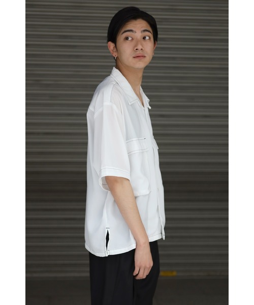 CREARE -LINO-（クレアーレリノ）の「ビックサイズステッチングシャツ（シャツ/ブラウス・メンズ・モカ/グリーン/ブラック/サックスブルー/ホワイト/グレイッシュベージュ・M/L）」の8枚目の写真