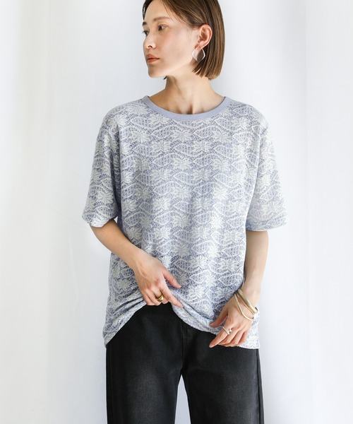 select MOCA(セレクトモカ)の「2021 SS アンティーク花柄ジャガードトップス(Tシャツ/カットソー・レディース・サックスブルー/ライトグリーン/ライトベージュ・FREE)」の7枚目の写真