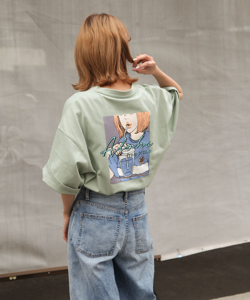 Piko(ピコ)の「【別注】【PIKO】90s 古着風 ガールドリンク イージーケア高密度ビッグシルエットイラストTシャツ(Tシャツ/カットソー・レディース・ホワイト/ブラック/ベージュ/ネイビー/ピンク/ブルー/グリーン・MEDIUM/LARGE)」の16枚目の写真