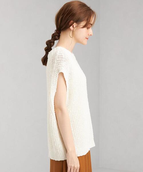 green label relaxing（グリーンレーベルリラクシング）の「カタアゼ ローゲージ ベスト [ニット]（ニット/セーター・レディース・オフホワイト/ライム/ロイヤルブルー・FREE）」の5枚目の写真