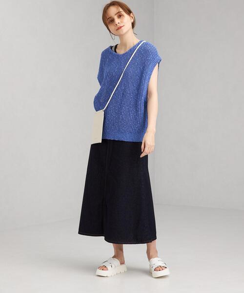 green label relaxing（グリーンレーベルリラクシング）の「カタアゼ ローゲージ ベスト [ニット]（ニット/セーター・レディース・オフホワイト/ライム/ロイヤルブルー・FREE）」の10枚目の写真