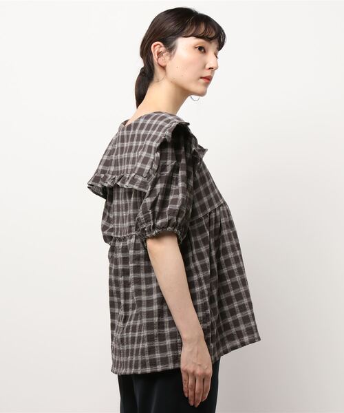 ehka sopo（エヘカソポ）の「チェック柄ビッグカラーチュニック（シャツ/ブラウス・レディース・キナリ/グリーン/チャコール・ﾌﾘ-）」の4枚目の写真