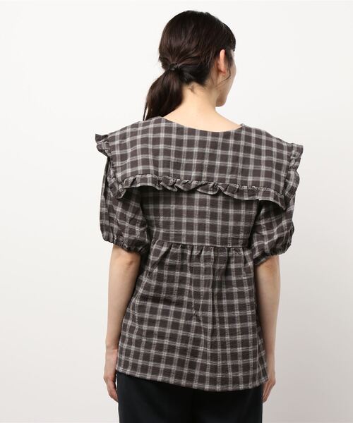 ehka sopo（エヘカソポ）の「チェック柄ビッグカラーチュニック（シャツ/ブラウス・レディース・キナリ/グリーン/チャコール・ﾌﾘ-）」の5枚目の写真