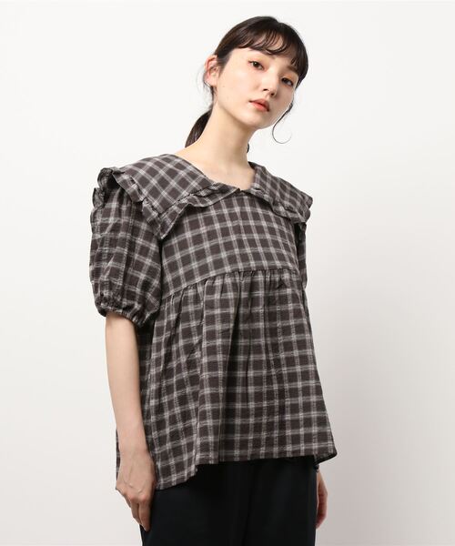 ehka sopo（エヘカソポ）の「チェック柄ビッグカラーチュニック（シャツ/ブラウス・レディース・キナリ/グリーン/チャコール・ﾌﾘ-）」の11枚目の写真