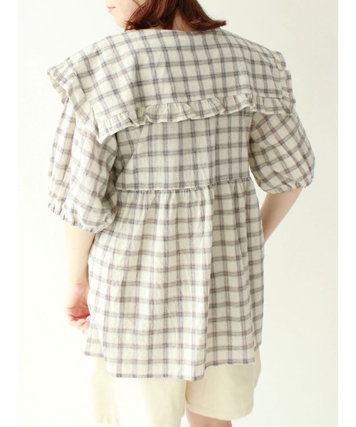 ehka sopo（エヘカソポ）の「チェック柄ビッグカラーチュニック（シャツ/ブラウス・レディース・キナリ/グリーン/チャコール・ﾌﾘ-）」の13枚目の写真