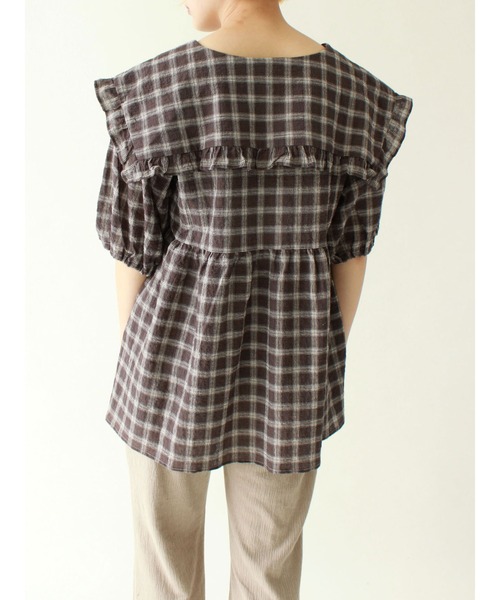 ehka sopo（エヘカソポ）の「チェック柄ビッグカラーチュニック（シャツ/ブラウス・レディース・キナリ/グリーン/チャコール・ﾌﾘ-）」の12枚目の写真