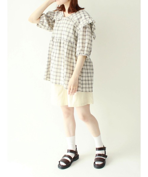 ehka sopo（エヘカソポ）の「チェック柄ビッグカラーチュニック（シャツ/ブラウス・レディース・キナリ/グリーン/チャコール・ﾌﾘ-）」の8枚目の写真