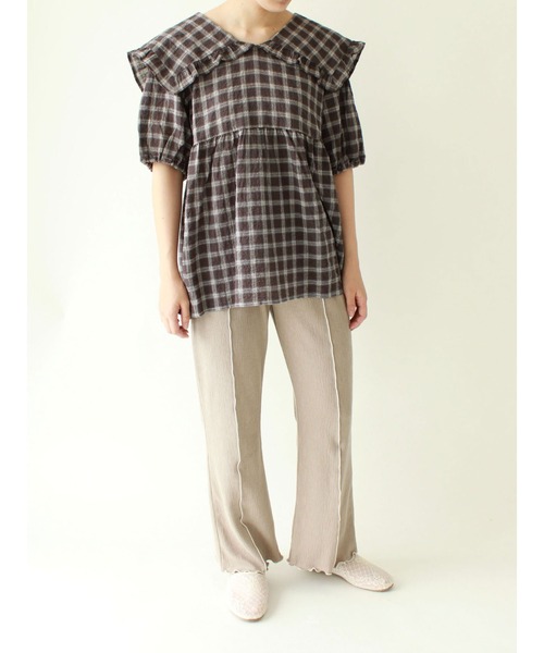 ehka sopo（エヘカソポ）の「チェック柄ビッグカラーチュニック（シャツ/ブラウス・レディース・キナリ/グリーン/チャコール・ﾌﾘ-）」の6枚目の写真