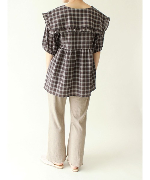 ehka sopo（エヘカソポ）の「チェック柄ビッグカラーチュニック（シャツ/ブラウス・レディース・キナリ/グリーン/チャコール・ﾌﾘ-）」の7枚目の写真