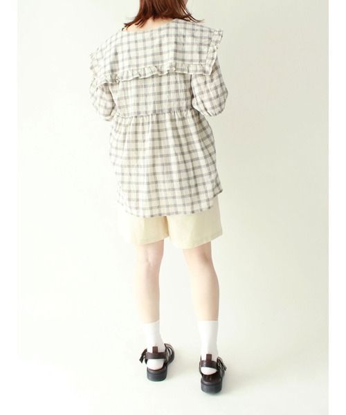 ehka sopo（エヘカソポ）の「チェック柄ビッグカラーチュニック（シャツ/ブラウス・レディース・キナリ/グリーン/チャコール・ﾌﾘ-）」の10枚目の写真