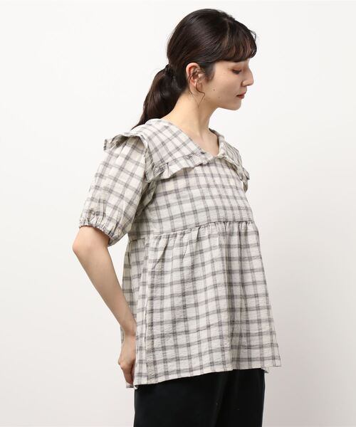 オレボブラ チェック柄 長袖チュニック ロングシャツブラウス