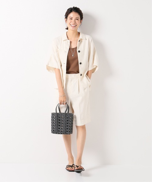 IENA（イエナ）の「コットン麻オックスショートパンツ（その他パンツ・レディース・ネイビー/アイボリー・38/36）」の3枚目の写真