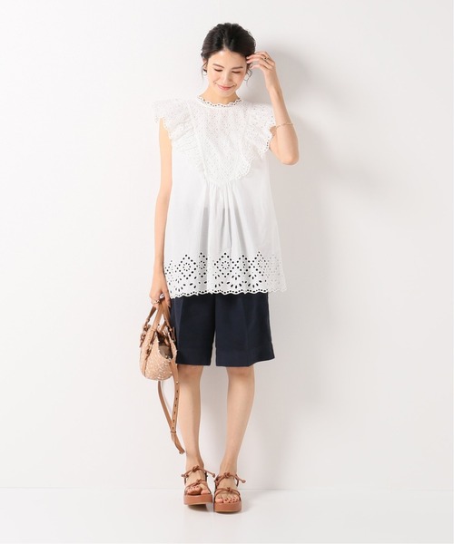 IENA（イエナ）の「コットン麻オックスショートパンツ（その他パンツ・レディース・ネイビー/アイボリー・38/36）」の5枚目の写真