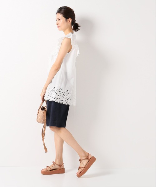 IENA（イエナ）の「コットン麻オックスショートパンツ（その他パンツ・レディース・ネイビー/アイボリー・38/36）」の6枚目の写真