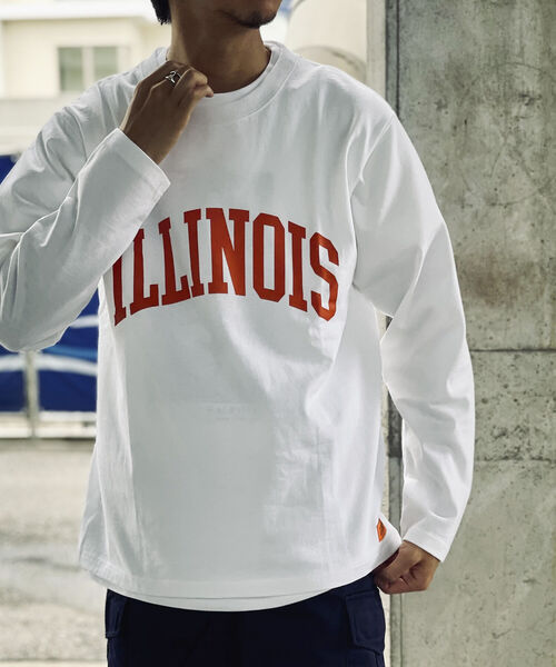 UNIVERSAL OVERALL（ユニバーサルオーバーオール）の「【UNIVERSAL OVERALL/ユニバーサル オーバーオール】別注 ビッグシルエット カレッジロゴ ロンT（Tシャツ/カットソー・メンズ・グリーン/チャコールグレー/キャメル/ホワイト・LARGE/X-LARGE/MEDIUM）」の17枚目の写真