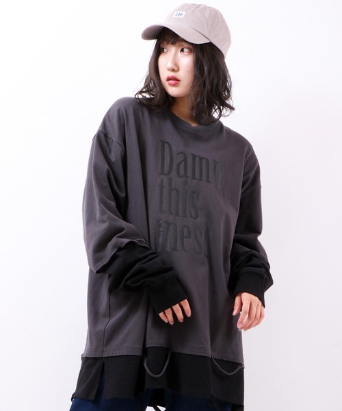 RE730(アールイーセブンサーティー)の「RE730 ドロップショルダー ビッグロンT(Tシャツ/カットソー・メンズ・ホワイト/チャコールグレー/ブラック/ブラック×レッド・M/L/XL)」の4枚目の写真