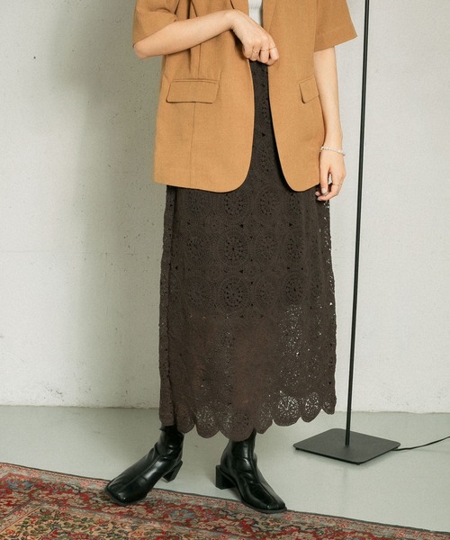 KBF（ケイビーエフ）の「アイレットサークルレーススカート（スカート・レディース・ダークブラウン/アイボリー/オレンジ系その他・ONE）」の13枚目の写真