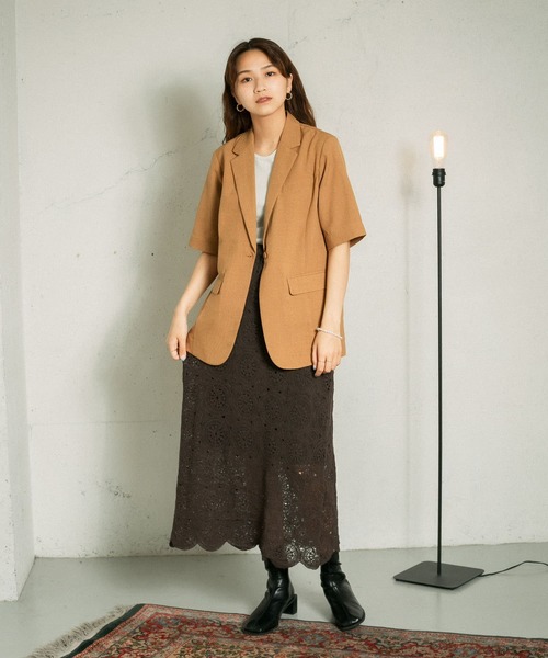 KBF（ケイビーエフ）の「アイレットサークルレーススカート（スカート・レディース・ダークブラウン/アイボリー/オレンジ系その他・ONE）」の9枚目の写真