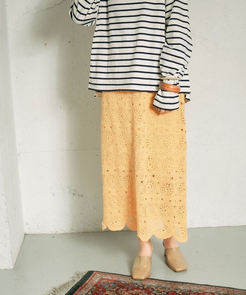 KBF（ケイビーエフ）の「アイレットサークルレーススカート（スカート・レディース・ダークブラウン/アイボリー/オレンジ系その他・ONE）」の5枚目の写真