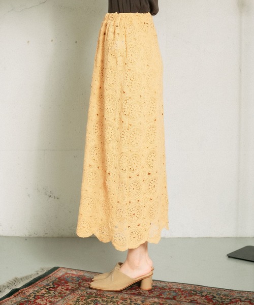 KBF（ケイビーエフ）の「アイレットサークルレーススカート（スカート・レディース・ダークブラウン/アイボリー/オレンジ系その他・ONE）」の11枚目の写真