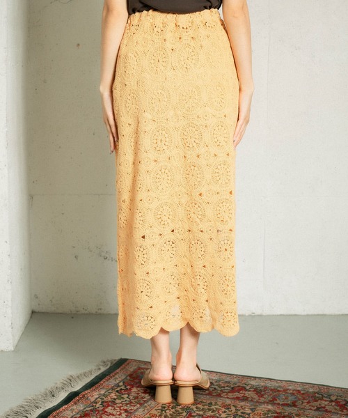 KBF（ケイビーエフ）の「アイレットサークルレーススカート（スカート・レディース・ダークブラウン/アイボリー/オレンジ系その他・ONE）」の7枚目の写真