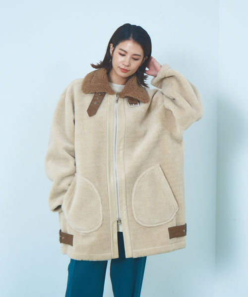 Abahouse Devinette（ドゥヴィネット）の「【Verseau】ウール混ベルトボアコート（ブルゾン・レディース・オフホワイト/ベージュ・フリー）」の2枚目の写真