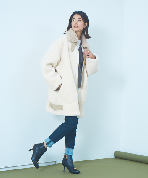 Abahouse Devinette（ドゥヴィネット）の「【Verseau】ウール混ベルトボアコート（ブルゾン・レディース・オフホワイト/ベージュ・フリー）」の11枚目の写真