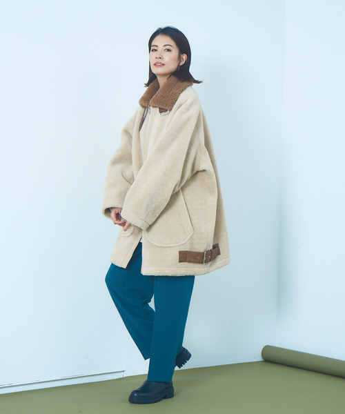 Abahouse Devinette（ドゥヴィネット）の「【Verseau】ウール混ベルトボアコート（ブルゾン・レディース・オフホワイト/ベージュ・フリー）」の9枚目の写真