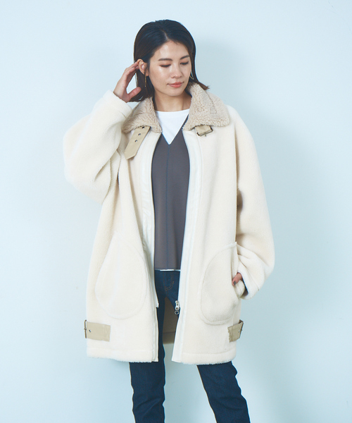 Abahouse Devinette（ドゥヴィネット）の「【Verseau】ウール混ベルトボアコート（ブルゾン・レディース・オフホワイト/ベージュ・フリー）」の3枚目の写真