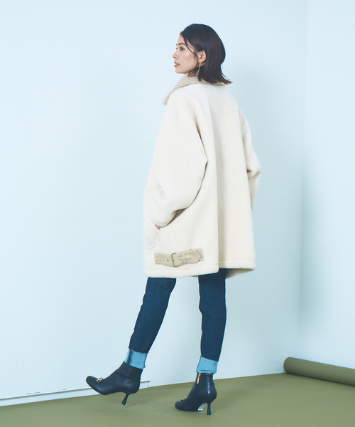 Abahouse Devinette（ドゥヴィネット）の「【Verseau】ウール混ベルトボアコート（ブルゾン・レディース・オフホワイト/ベージュ・フリー）」の18枚目の写真