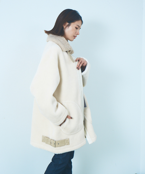 Abahouse Devinette（ドゥヴィネット）の「【Verseau】ウール混ベルトボアコート（ブルゾン・レディース・オフホワイト/ベージュ・フリー）」の7枚目の写真