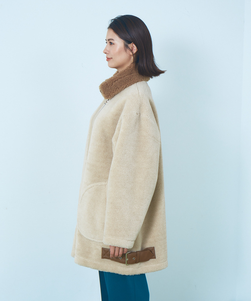 Abahouse Devinette（ドゥヴィネット）の「【Verseau】ウール混ベルトボアコート（ブルゾン・レディース・オフホワイト/ベージュ・フリー）」の14枚目の写真