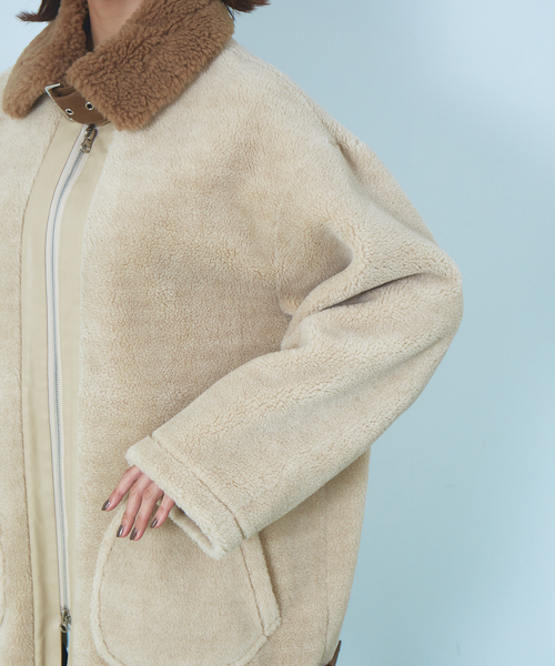 Abahouse Devinette（ドゥヴィネット）の「【Verseau】ウール混ベルトボアコート（ブルゾン・レディース・オフホワイト/ベージュ・フリー）」の6枚目の写真