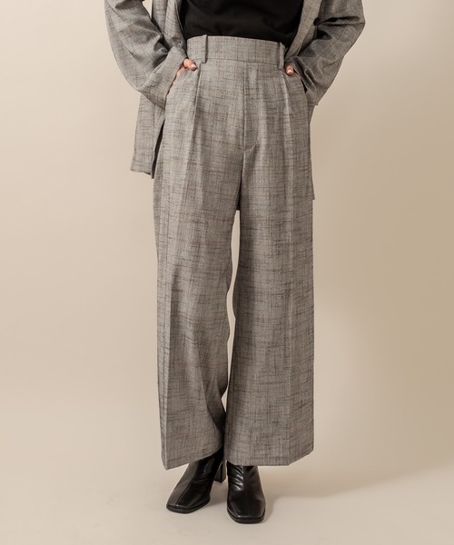 mline（エムライン）の「[mline] WEB限定 チェックパンツ（スラックス・レディース・ブラック/ブラウン/ベージュ・1/2）」の2枚目の写真